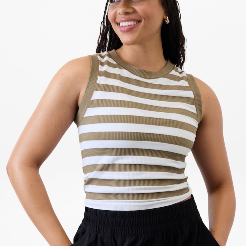 Striped Sleeveless Top - Olive and White